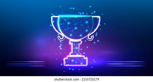 Champion trophy cup. Winner prize, sport award, success concept. Abstract icon of a champion cup in the form of a starry sky or space. Polygonal icon for business. Vector ilustration