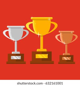 Champion trophy flat icon. Winner cup. Championship and leadership isolated illustration. First place winner concept. Vector
