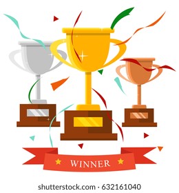 Champion trophy flat icon. Winner cup. Championship and leadership isolated illustration. First place winner concept. Vector