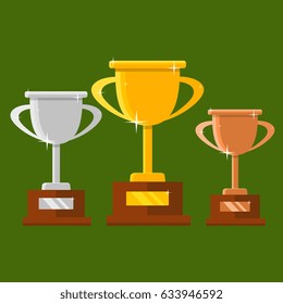 Champion trophy flat icon. Winner cup. Championship and leadership isolated illustration. First place winner concept. Vector