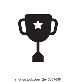 Champion trophy icon vector. Black trophy with star symbol for awards, winners, or achievements.