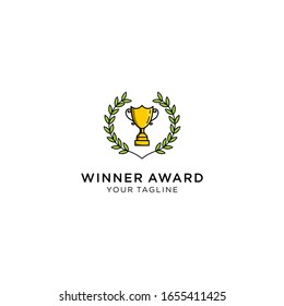 champion trophy with linear style logo icon for winner award logo template