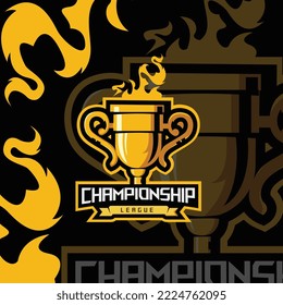 Champion trophy mascot gaming logo design premium vector