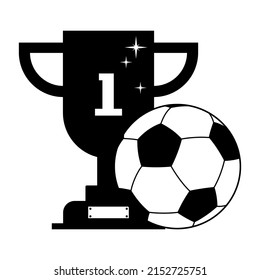 Champion trophy and soccer ball.