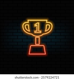 Champion trophy. Winner's cup. Gold Award for Best Champion. neon style. Congratulations ceremony. Prize symbol. Champions Cup for winner. Classic award at the ceremony. Symbol of victory..