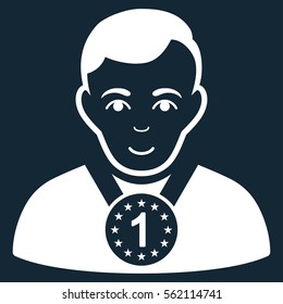 Champion vector icon. Flat white symbol. Pictogram is isolated on a dark blue background. Designed for web and software interfaces.