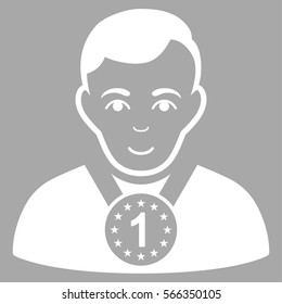 Champion vector icon. Flat white symbol. Pictogram is isolated on a silver background. Designed for web and software interfaces.