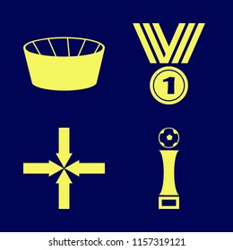 champion vector icons set. with football cup, arrows center, football stadium and medal in set