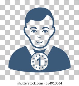 Champion vector pictograph. Illustration style is flat iconic blue symbol on a chess transparent background.