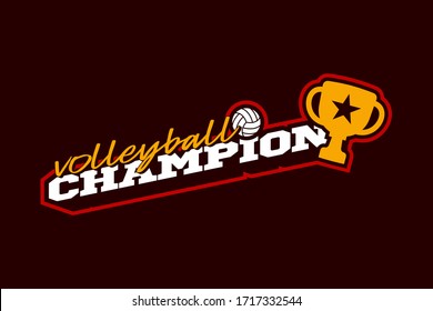 Champion volleyball vector logo. Modern professional Typography sport volleyball ball in retro style vector emblem and template logotype design