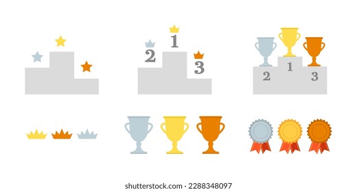 Champion winning podium, ranking of winners and achievements, vector icon illustration material