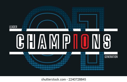 Diseño de camiseta de tipografía Champions 01 en ilustración vectorial