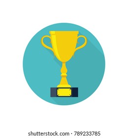 Champions cup for first place. Prize to the winner. Gold illustration of flat icon isolated on white background.