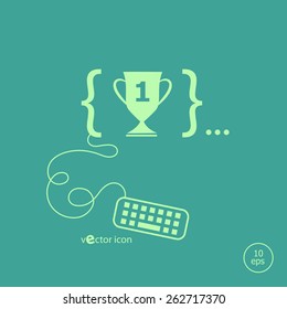 Champions Cup and flat design elements. Design concept icons for application development, web page coding and programming,  web design, creative process, social media, seo.