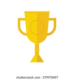 Champions cup flat design vector icon. Winner trophy flat design pictogram isolated on white. Golden chalice cup symbol.