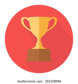 Champions cup in flat style with long shadow. Vector illustration