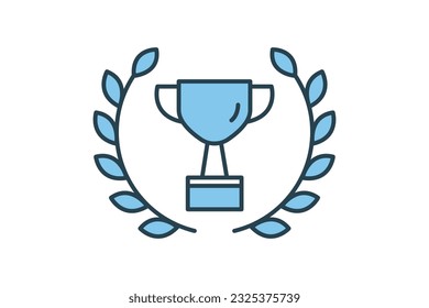 Champions cup icon with laurel wreath. icon related to celebration, winner, success, reward. Flat line icon style design. Simple vector design editable