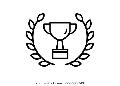 Champions cup icon with laurel wreath. icon related to celebration, winner, success, reward. Line icon style design. Simple vector design editable