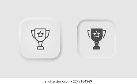 Champion's cup icon in neumorphism style. Icons for business, white UI, UX. Award symbol. Golden trophy, competition, contest, winner. Neumorphic style. 