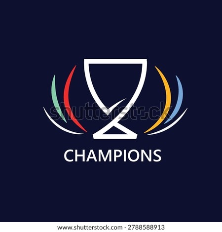 Champions cup illustration of a vector graphic symbol on dark background used for branding event promotion and creative design
