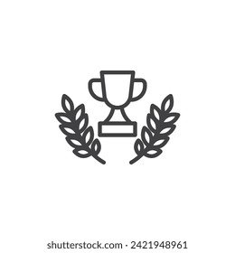 Champions cup with laurel line icon. linear style sign for mobile concept and web design. Cup with laurel outline vector icon. Success, victory symbol, logo illustration. Vector graphics