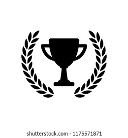 Champions cup with laurel wreath. Simple icon. Black on white background
