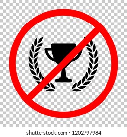 Champions cup with laurel wreath. Simple icon. Not allowed, black object in red warning sign with transparent background