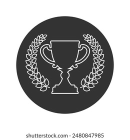 Champions cup with laurel wreath. Simple line icon. Black on white background