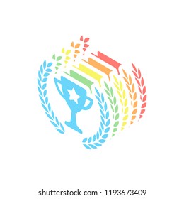 Champions cup with laurel wreath and star. Simple icon. Stack of colorful isometric icons on white background