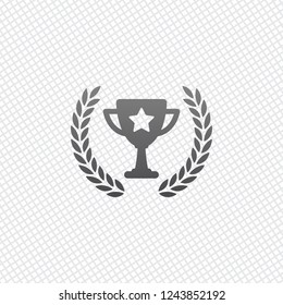 Champions cup with laurel wreath and star. Simple icon. On grid background