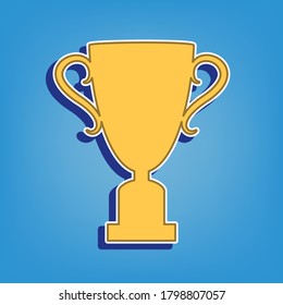 Champions Cup sign. Golden Icon with White Contour at light blue Background. Illustration.