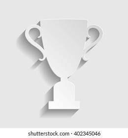 Champions Cup sign. Paper style icon with shadow on gray. Paper champions cup. Champions cap vector illustration. Cup icon