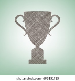 Champions Cup sign. Vector. Brown flax icon on green background with light spot at the center.