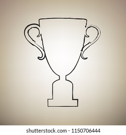 Champions Cup sign. Vector. Brush drawed black icon at light brown background.