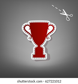 Champions Cup sign. Vector. Red icon with for applique from paper with shadow on gray background with scissors.