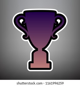 Champions Cup sign. Vector. Violet gradient icon with black and white linear edges at gray background.