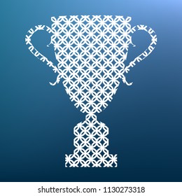 Champions Cup sign. Vector. White textured icon at lapis lazuli gradient background.