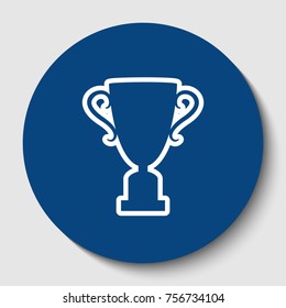 Champions Cup sign. Vector. White contour icon in dark cerulean circle at white background. Isolated.