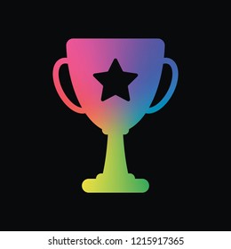 Champions cup with star. Simple icon. Rainbow color and dark background