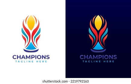 Champions cup and trophy logo abstract colorful gradient illustration for sports tournament