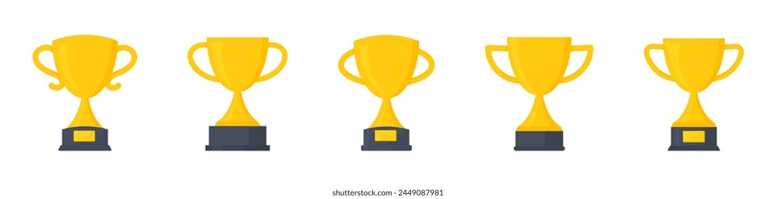 Diseño de Vector de trofeo de copa de campeones. Premio al trofeo ganador de la Copa Campeón. Trofeo copa, premio, iconos vectoriales. Trofeo de oro con la placa del nombre del ganador