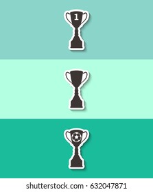 Champions cup vector icon. Trophy symbol. Three flat design icons. 