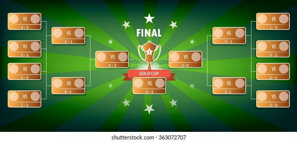 Champions Final Scoreboard Template on Dark Backdrop. Sports Tournament Chart for Groups and Teams. Playfield Digital Raster Illustration.