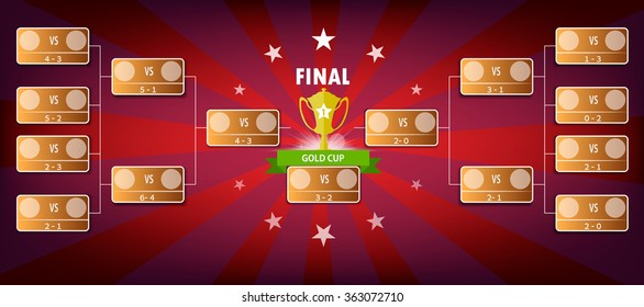 Champions Final Scoreboard Template on Dark Backdrop. Sports Tournament Chart for Groups and Teams. Playfield Digital Raster Illustration.