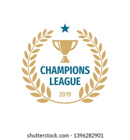 Champions league badge logo design. Gold cup icon vector illustration.