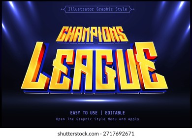Champions League Editable 3D Text Effect with Bold Golden Typography