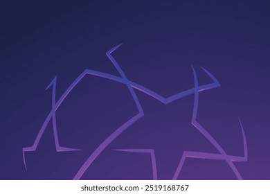 Melhor papel de parede da liga de futebol do campeão europeu. Vetor azul escuro e fundo roxo com contorno 3D cinco estrelas pontiagudas bola.