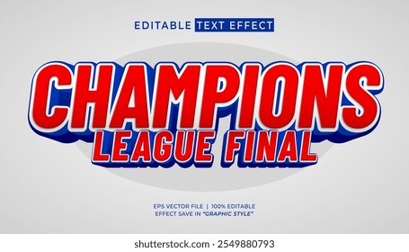 Estilo esportivo de efeito de texto editável 3d final da Liga dos Campeões