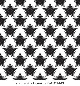 Champions league football soccer ball vector square seamless pattern or texture with black and grey five pointed stars on white background.