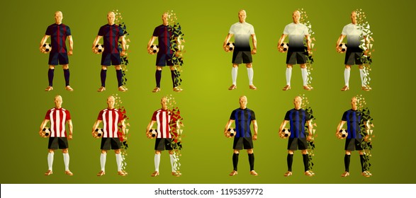 Champion's league group B, Football, Soccer players colorful uniforms, 4 teams, vector illustration, set 7/8, Barcelona, Tottenham, PSV, Inter